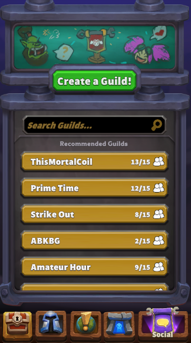 The guild menu in Warcraft Rumble.