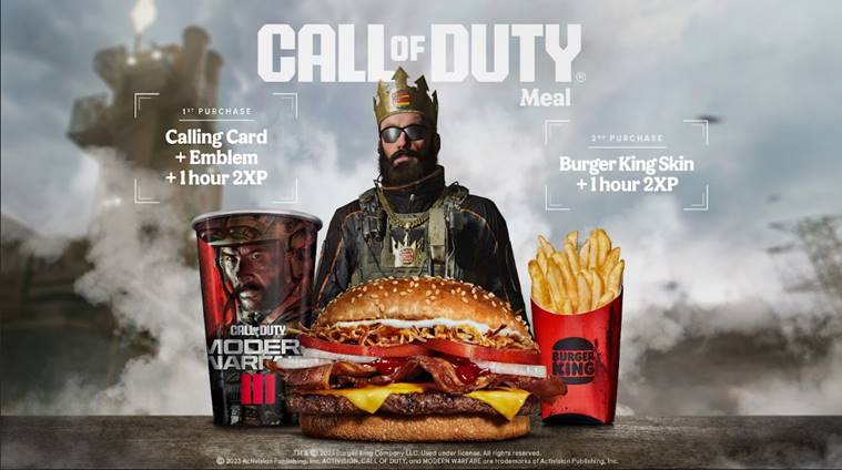 An image for the Burger King Call of Duty meal, featuring a Burger Town King skin and other items.