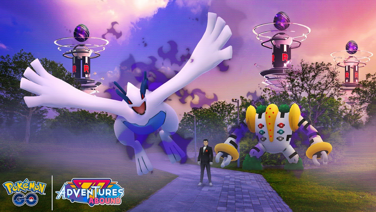 Shadow Lugia and Regigigas coming towards the camera.