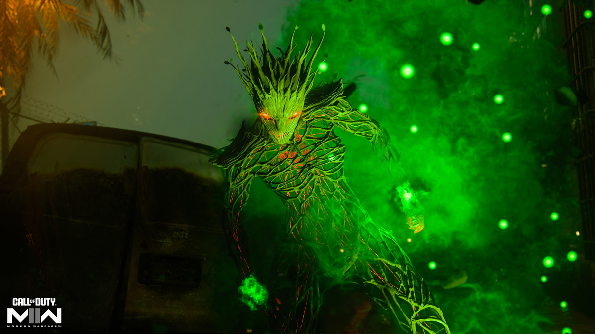 The Gaia character from Call of Duty, a tree-like entity with a glowing green mist.