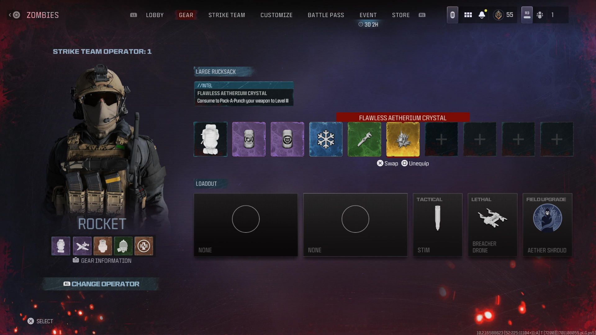 mw3 zombies menu screen featuring flawless aetherium crystal