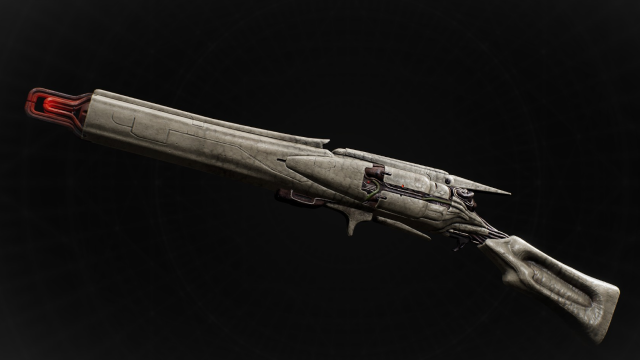 A strange, alien rifle sits on a black background in Remnant 2.