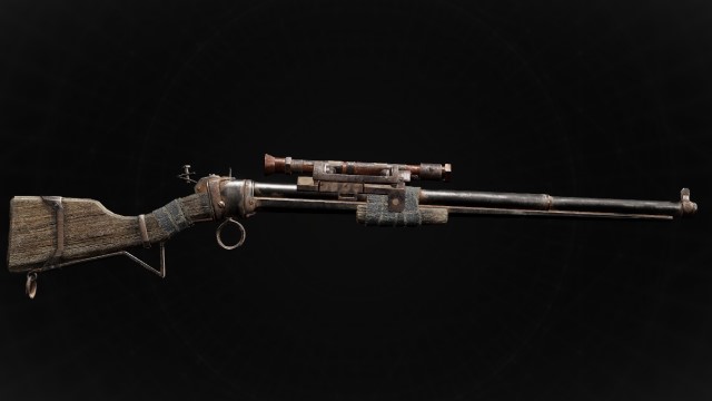 The standard-looking Widowmaker Sniper Rifle sits on a black background in Remnant 2.