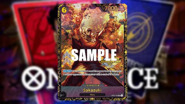 Sakazuki from One Piece appears on a Black Championship Character card from the Bandai card game.