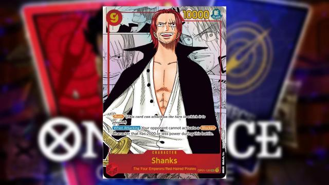 Shanks from One Piece appears on a Red Manga Rare Character card from the Bandai card game.