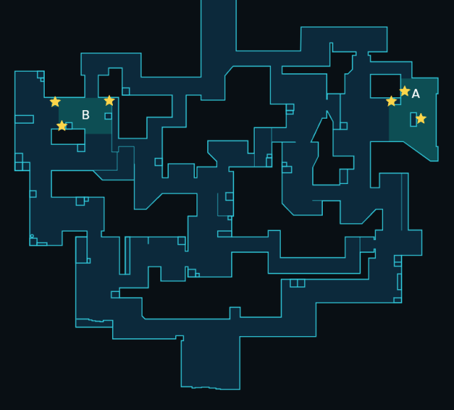 Six optimal plant locations on VALORANT's Split map.