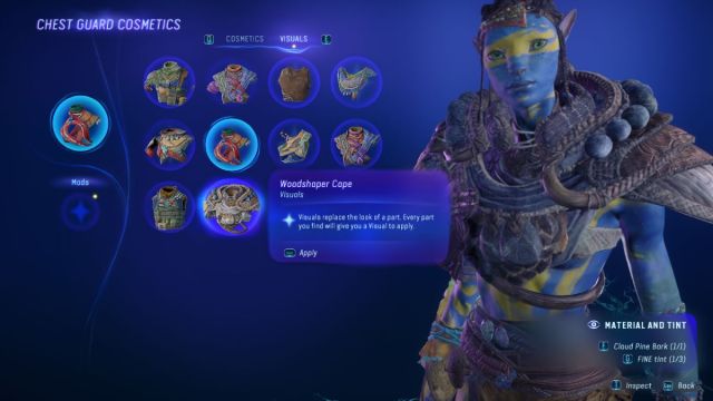 The Visuals menu in Avatar: Frontiers of Pandora.