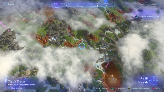 A screenshot of the map in Avatar: Frontiers of Pandora marking a quest location.