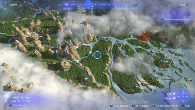 A screenshot of the map in Avatar: Frontiers of Pandora showing a marked location.