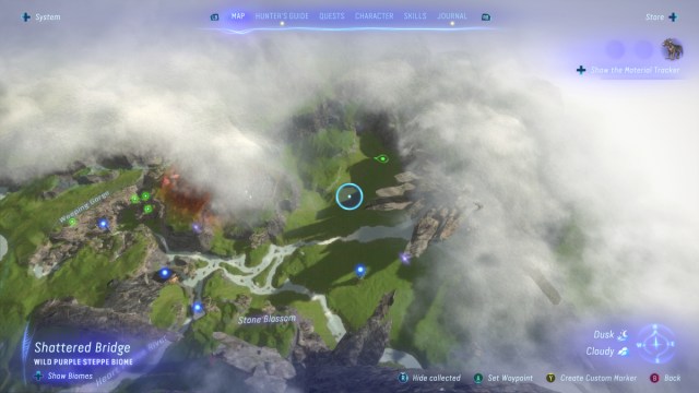 A screenshot of the map in Avatar: Frontiers of Pandora marking a location.