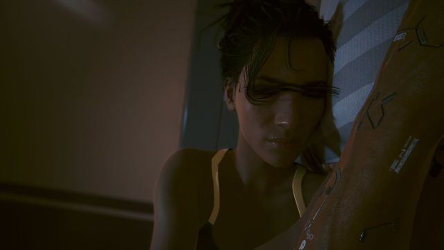 Panam sleeping in V's bed in Cyberpunk 2077.