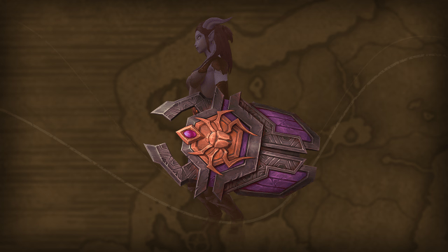 Female Draenei holding Copper Scarab Bulwark