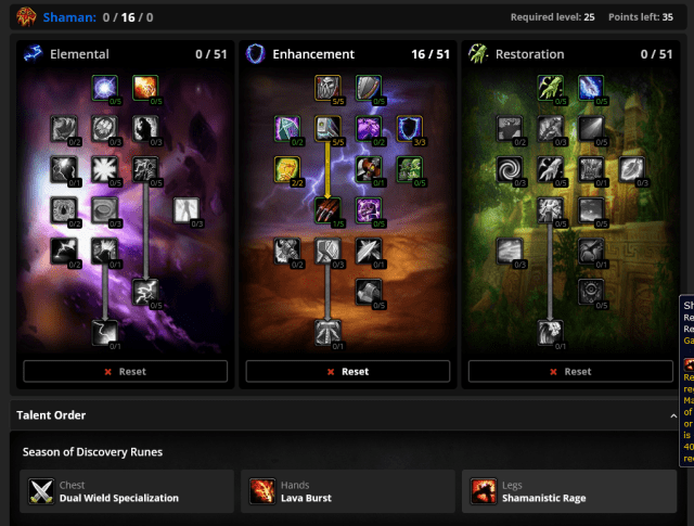 Best Enhancement Shaman talents and Runes in WoW Classic Season of Discovery