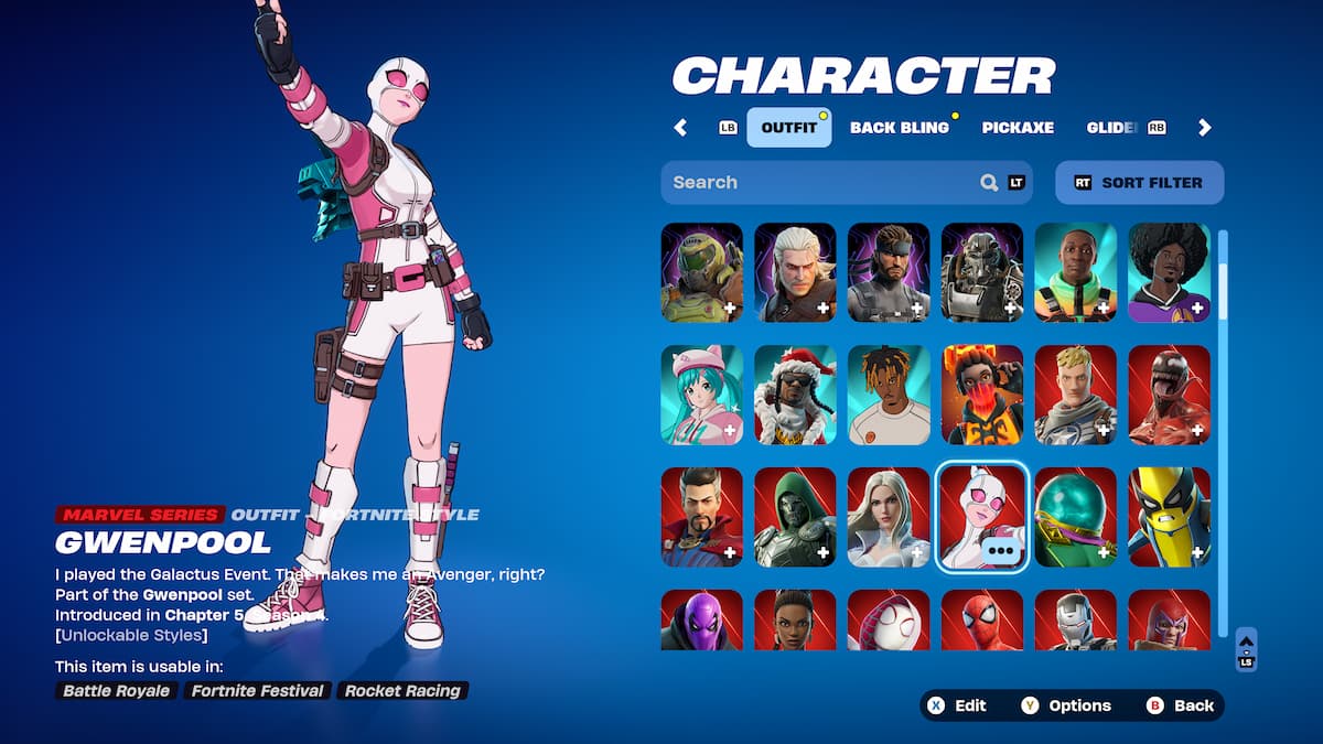 Marvel Gwenpool skin in a fortnite locker