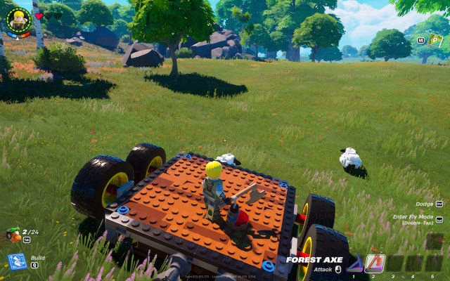 Fortnite LEGO character on a vehicle