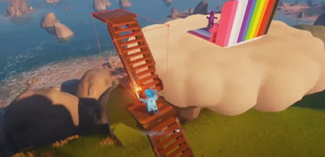 Players have to build stairs to access the cloud in the sky.