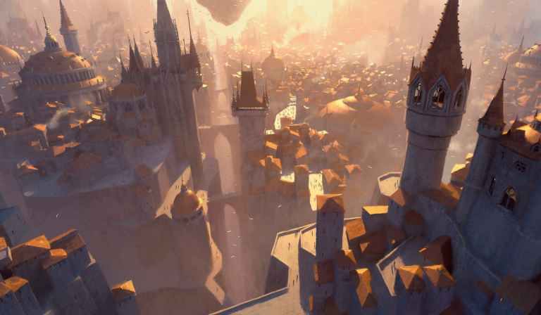 Image of buildings in MTG Ravnica plane