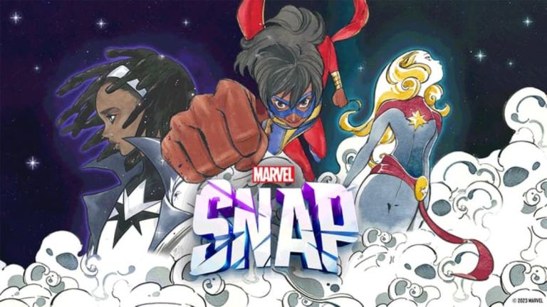 Marvel Snap November season cover art, showing Spectrum, Ms. Marvel, and Captain Marvel