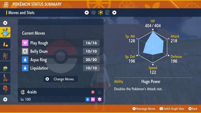 Moves and stats page for Azumarill in Pokémon Scarlet and Violet.