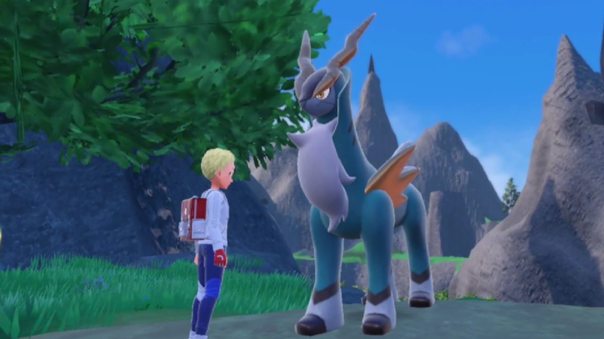 Cobalion standing in front of the trainer in Pokémon Scarlet and Violet