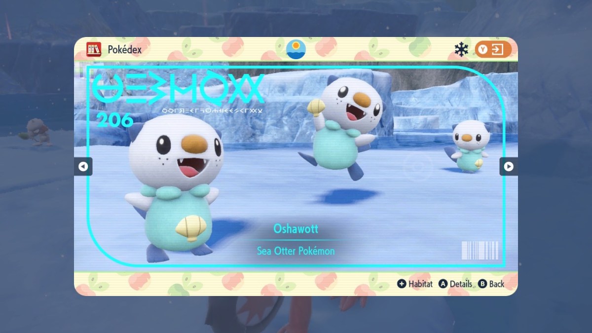 Oshawott's Pokédex entry in in Pokémon Scarlet and Violet