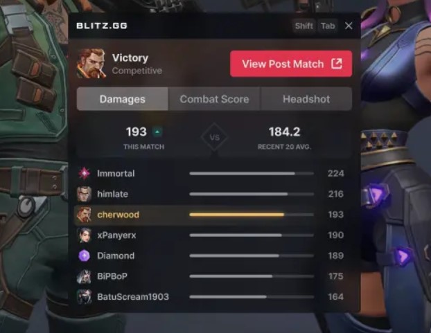 Blitz's VALORANT post-match overlay