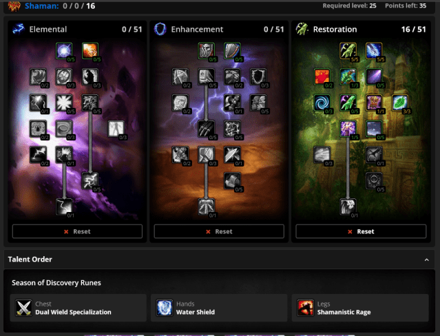 Best talents and Runes for Restoration Shaman in WoW Classic Season of Discovery