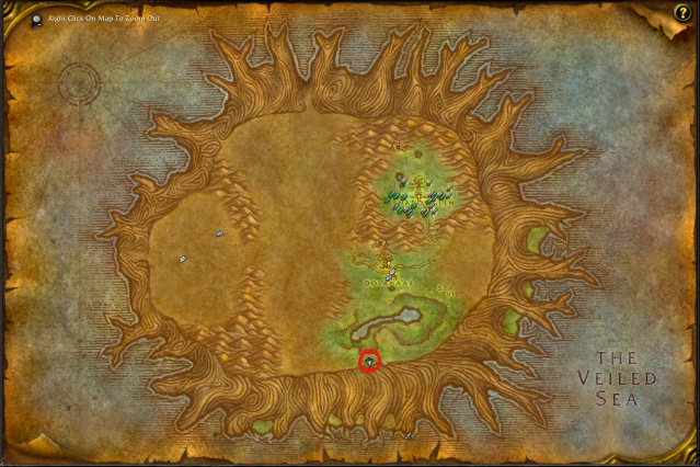 Teldrassil map with the location of Sunfire circled