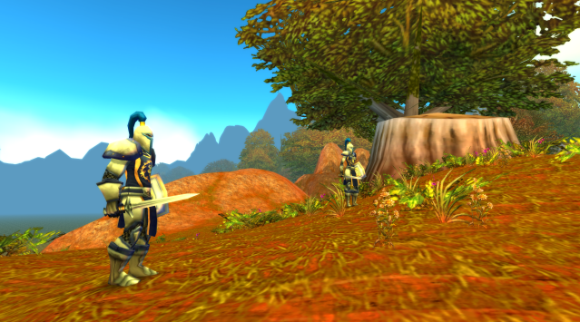 Two Stormwind Alliance guards stand before the bridge into Lakeshire in Redridge Mountains, WoW Classic