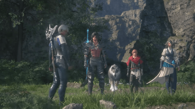 Characters standing in a meadow in the Final Fantasy 16 DLC.