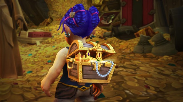 WoW Gnome wearing Treasure Trove on her back