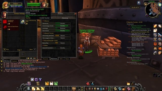 WoW character interacting with Supply Officer to purchase Runes.