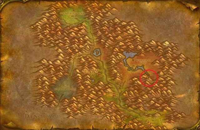 Map of Stonetalon Mountains, showing where Windshear Vermin spawn