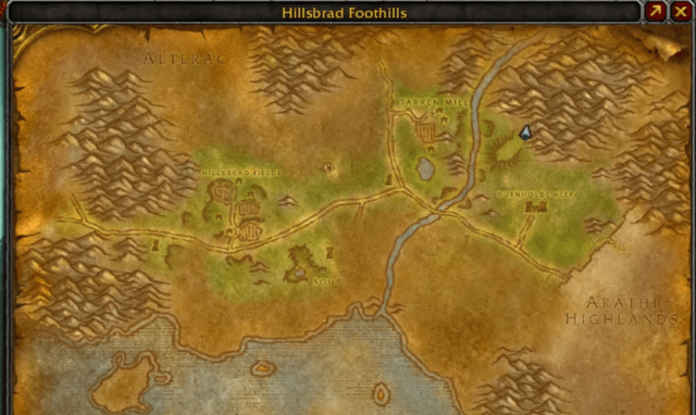 Image of the map of the Hillsbrad Foothills in WoW Classic.