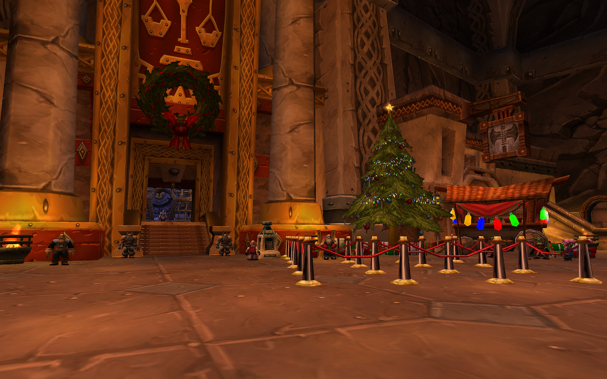 Overview of Ironforge during Feast of Winter Veil in WoW Classic