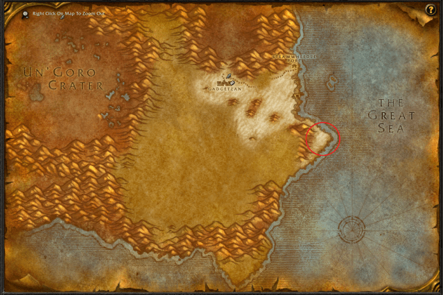 Map of Tanaris showing the exact location of Metzen