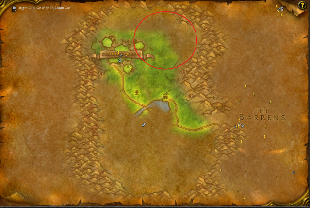 Map of Mulgore showing the best farming location for Small Eggs