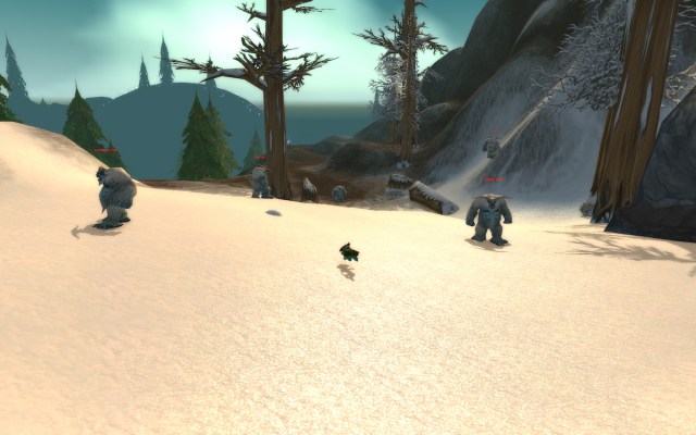 Dead WoW Classic character in Alterac Mountains surrounded by yetis.