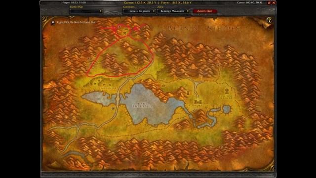 Redridge Mountains map marking where Tin ore is