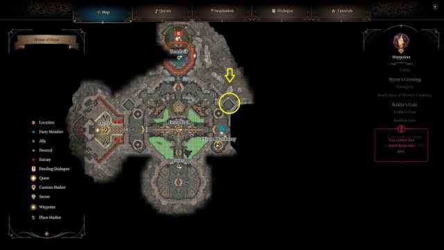 In-game map image showing double doors location in Baldur's Gate 3