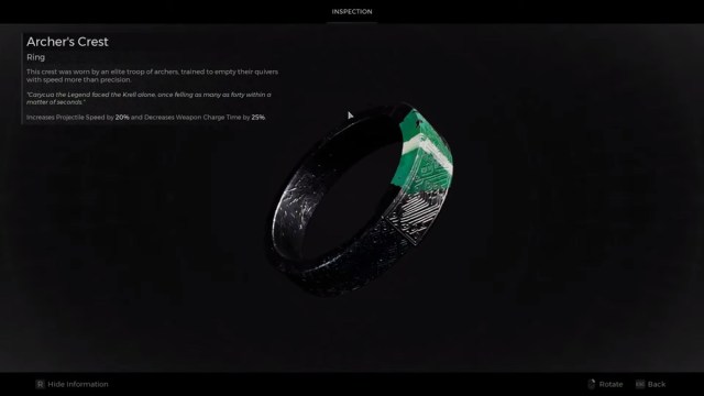 Archer's Crest ring with it's stats from Remnant 2