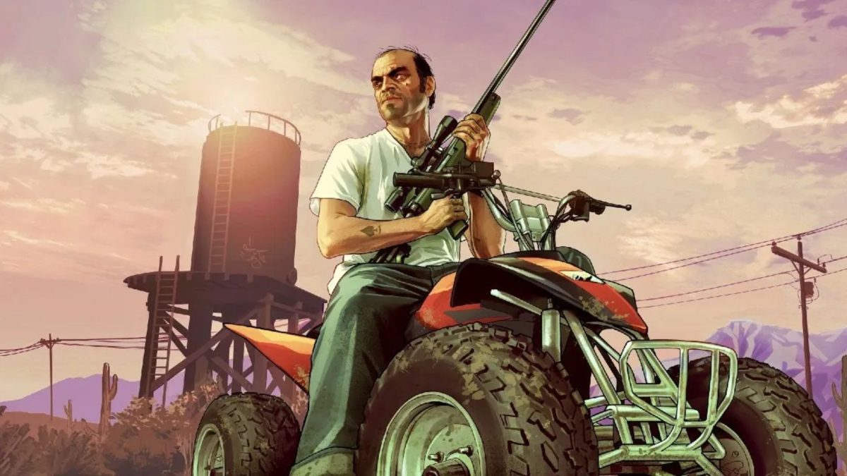 trevor holding sniper rifle on atv in gta 5