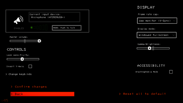 A screenshot of the Lethal Company settings menu.