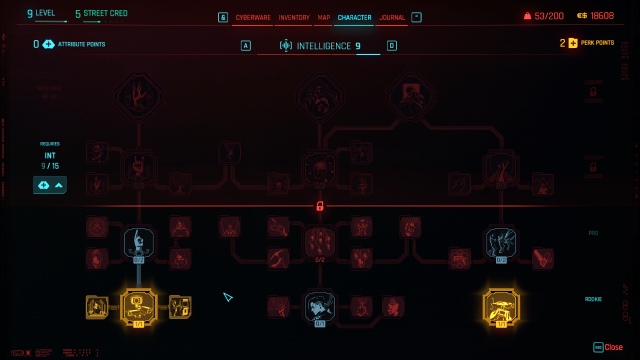 Intelligence skill tree in Cyberpunk.