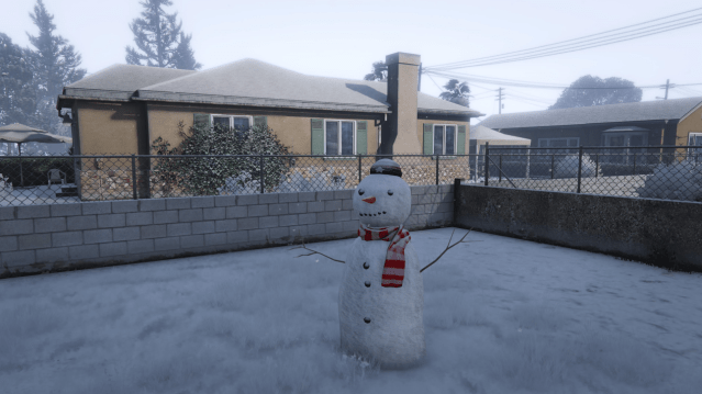 an in-game view of a snowman in GTA online