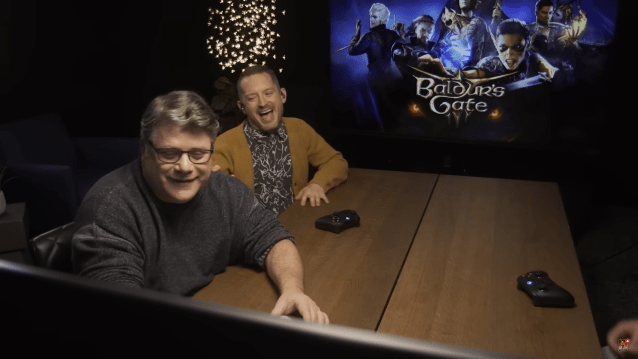 Frodo and Sam actors Elijah Wood and Sean Astin laughing while playing Baldur's Gate 3.