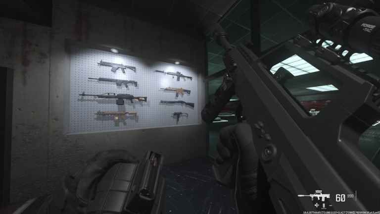 A screenshot of the DG-58 LSW in Warzone's firing range.