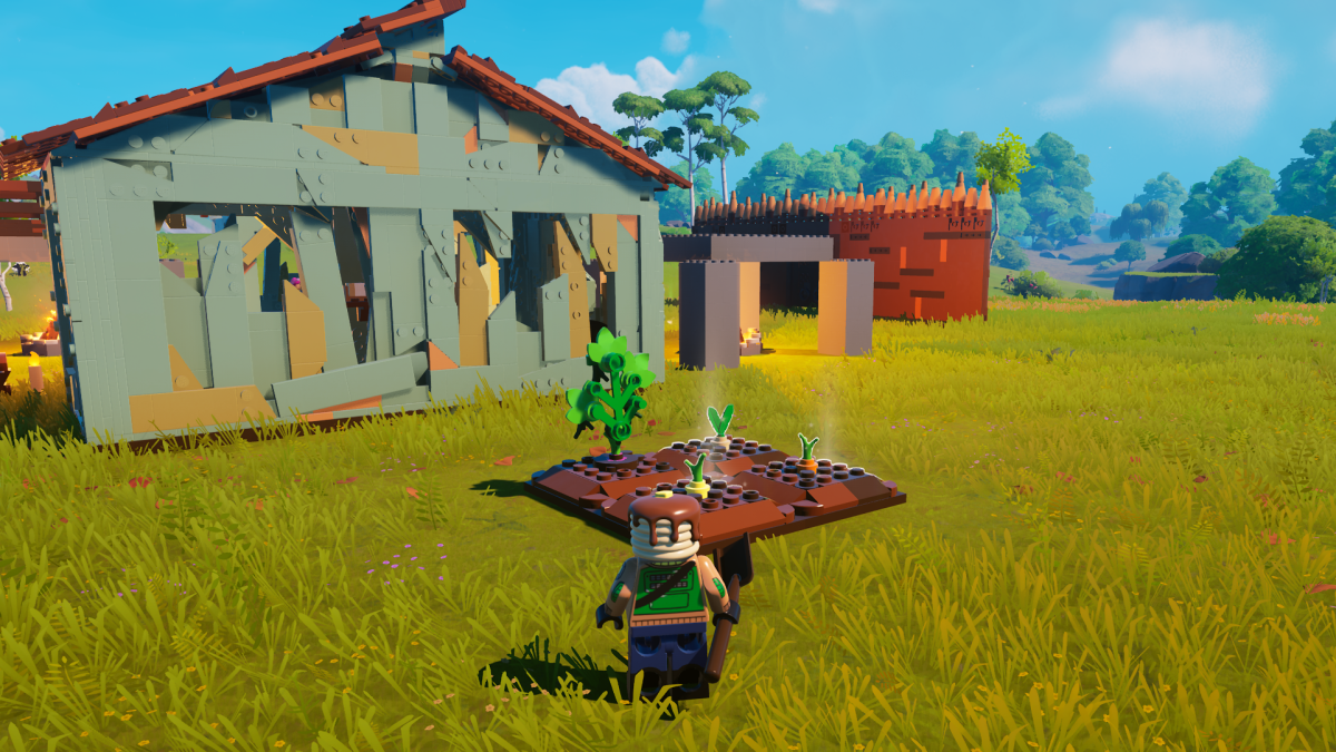 Crops growing in Garden Plots in LEGO Fortnite.