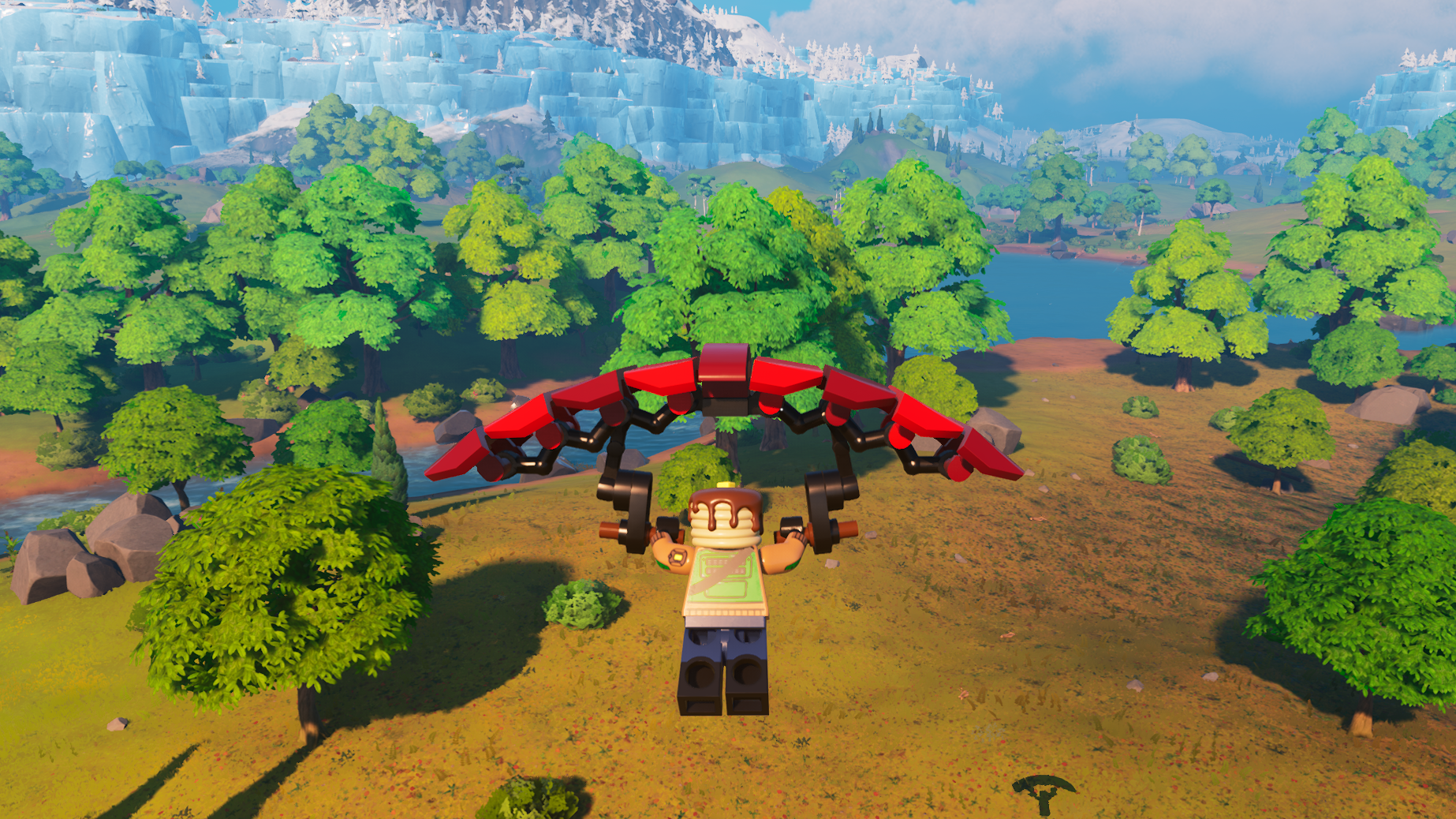 A LEGO Fortnite player using a glider.