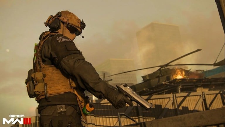 A soldier in MW3 holding a deagle pistol